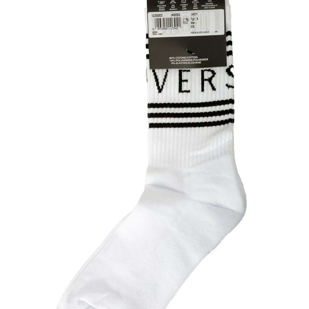 Versace White & Black Logo Print Socks sz S